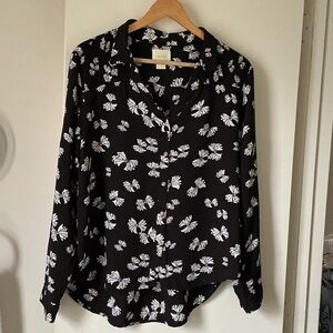 Black Button-Down Shirt with White Floral Print from ANTHROPOLOGIE